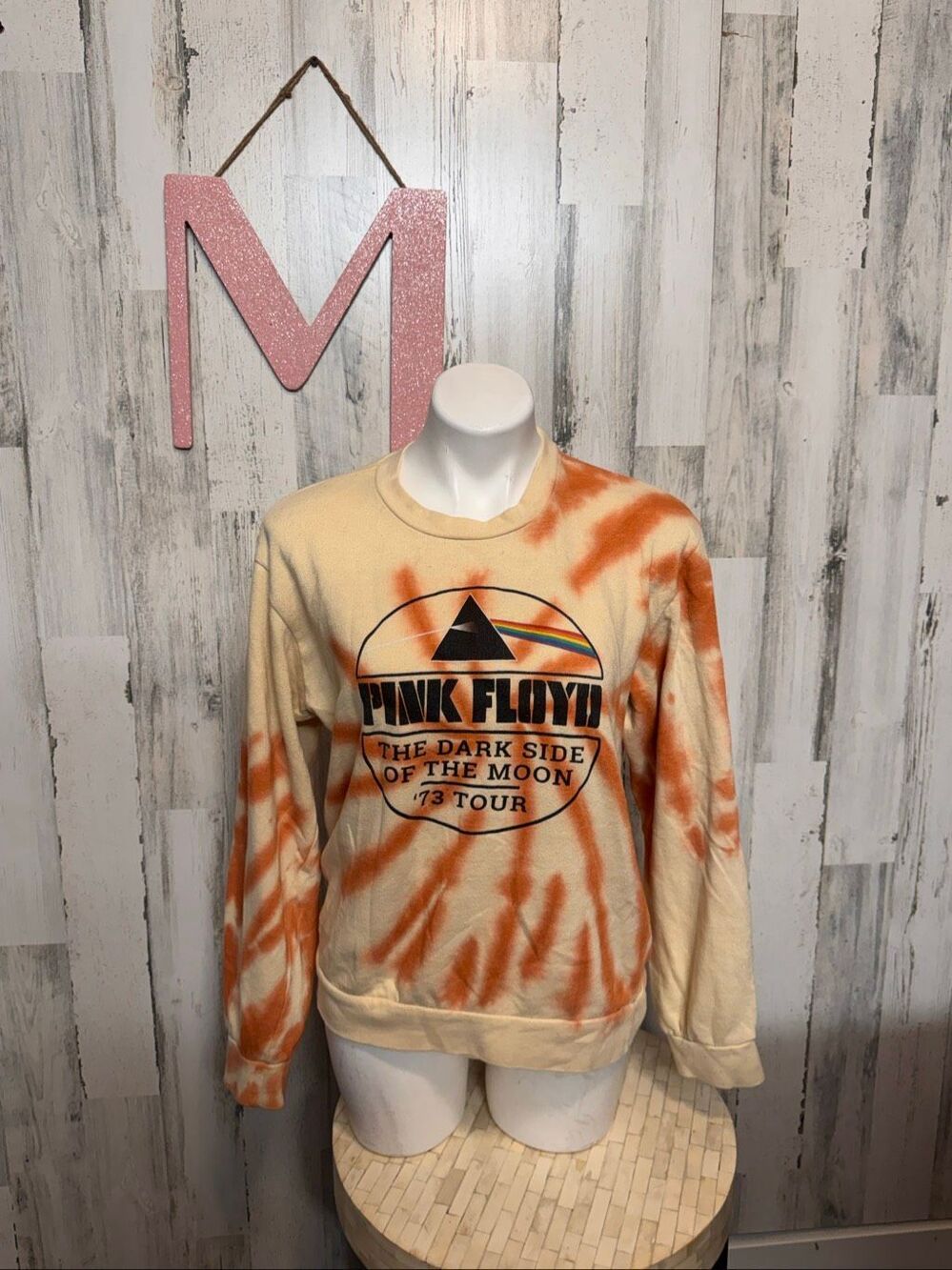 Pink Floyd Dark Side Of The Moon 1973 Tour Tie Dye Sweatshirt Medium Beige Rust